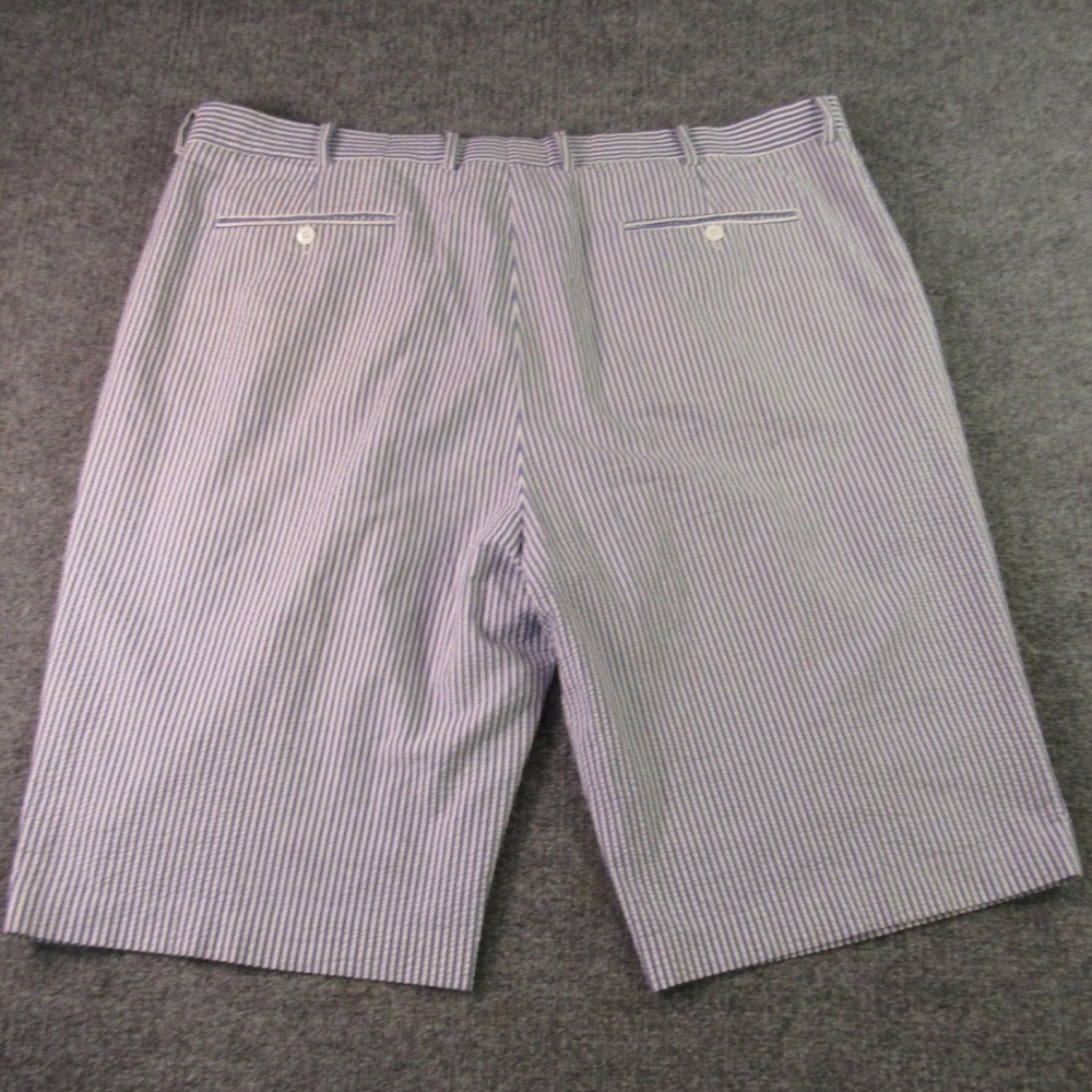 Linea Uomo Shorts Mens 46x13 Blue‎ White Seersucker Striped Pleated Cotton Blend - Picture 2 of 11